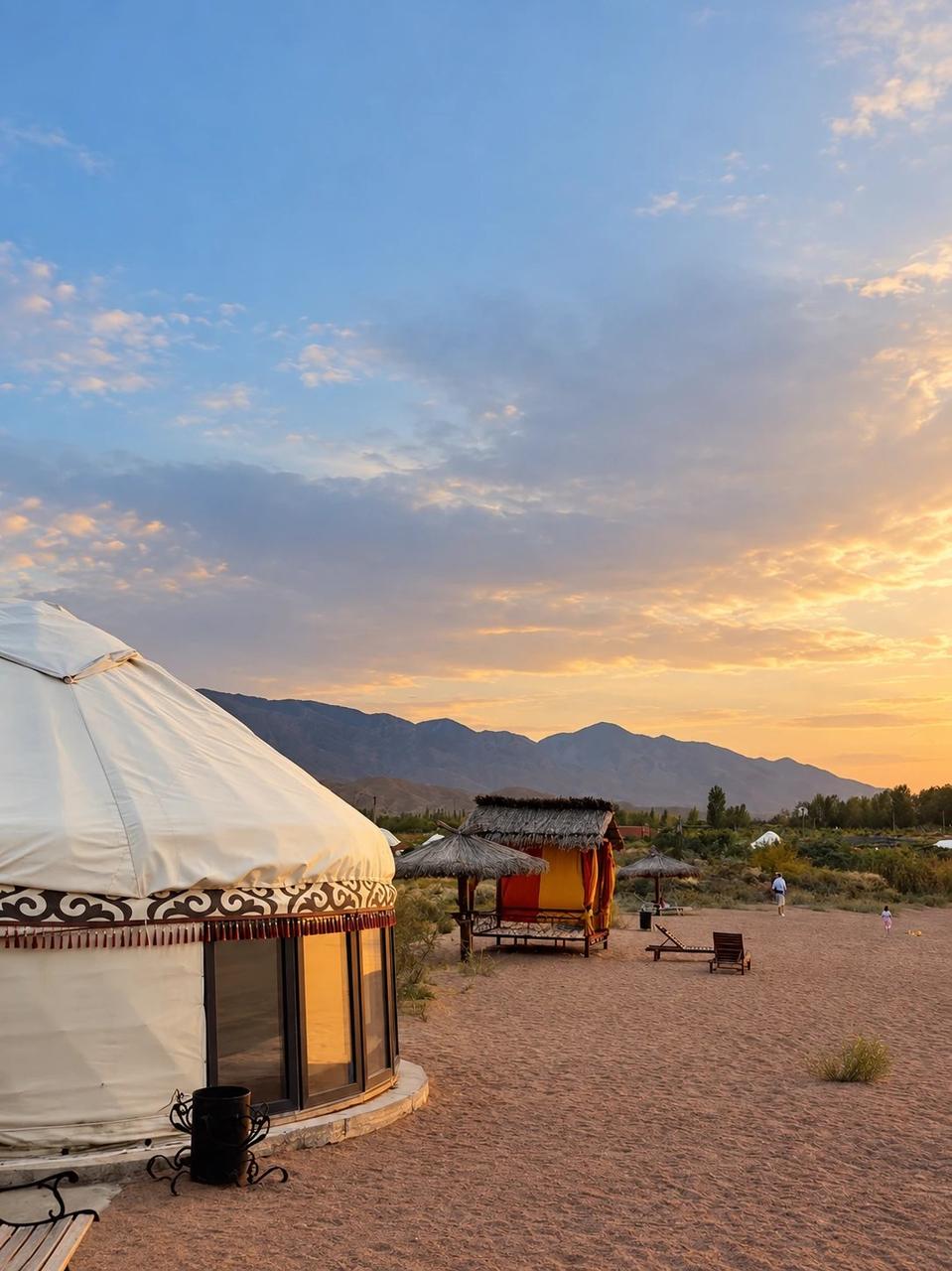 Beach yurt at sunset