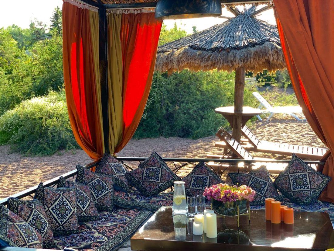 Terrace with curtains