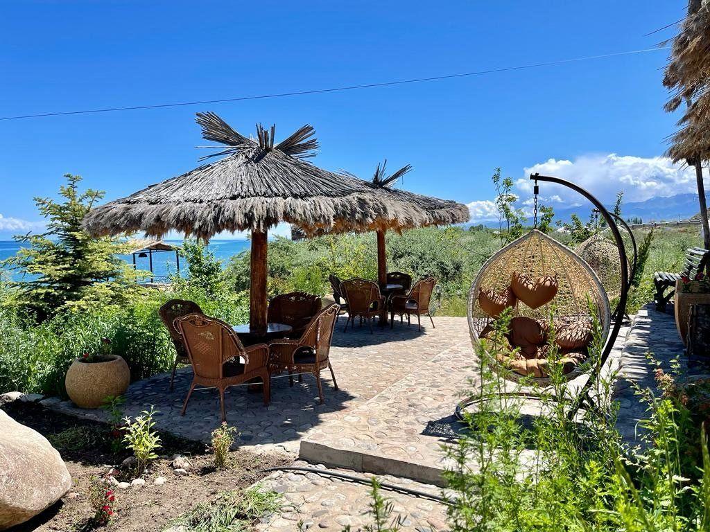 Lounge under a canopy by the water