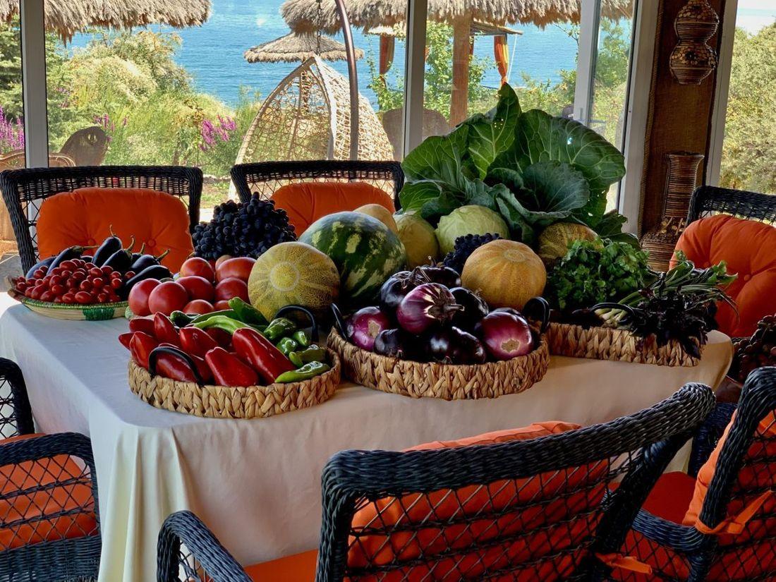A table of vegetables and fruit