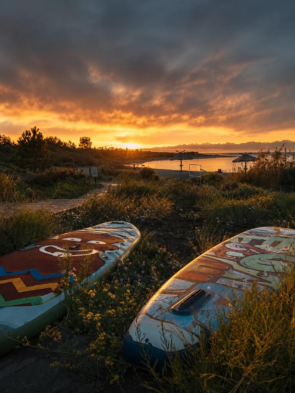 SUP boards at sunset